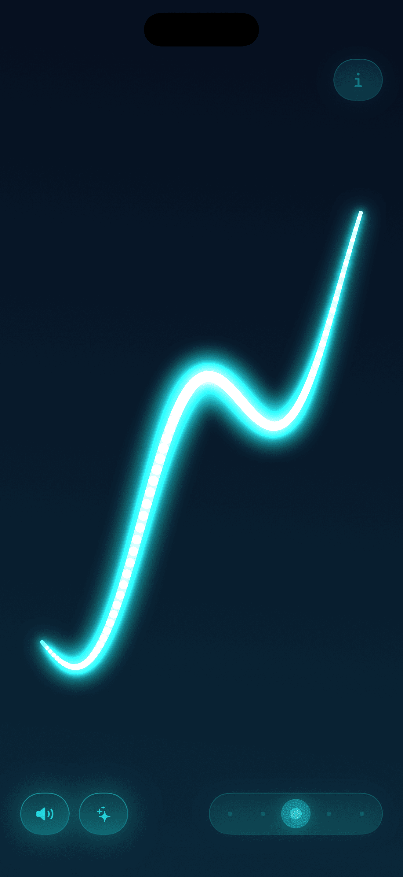 Ease screen showing a luminous cyan touch trail on a dark canvas