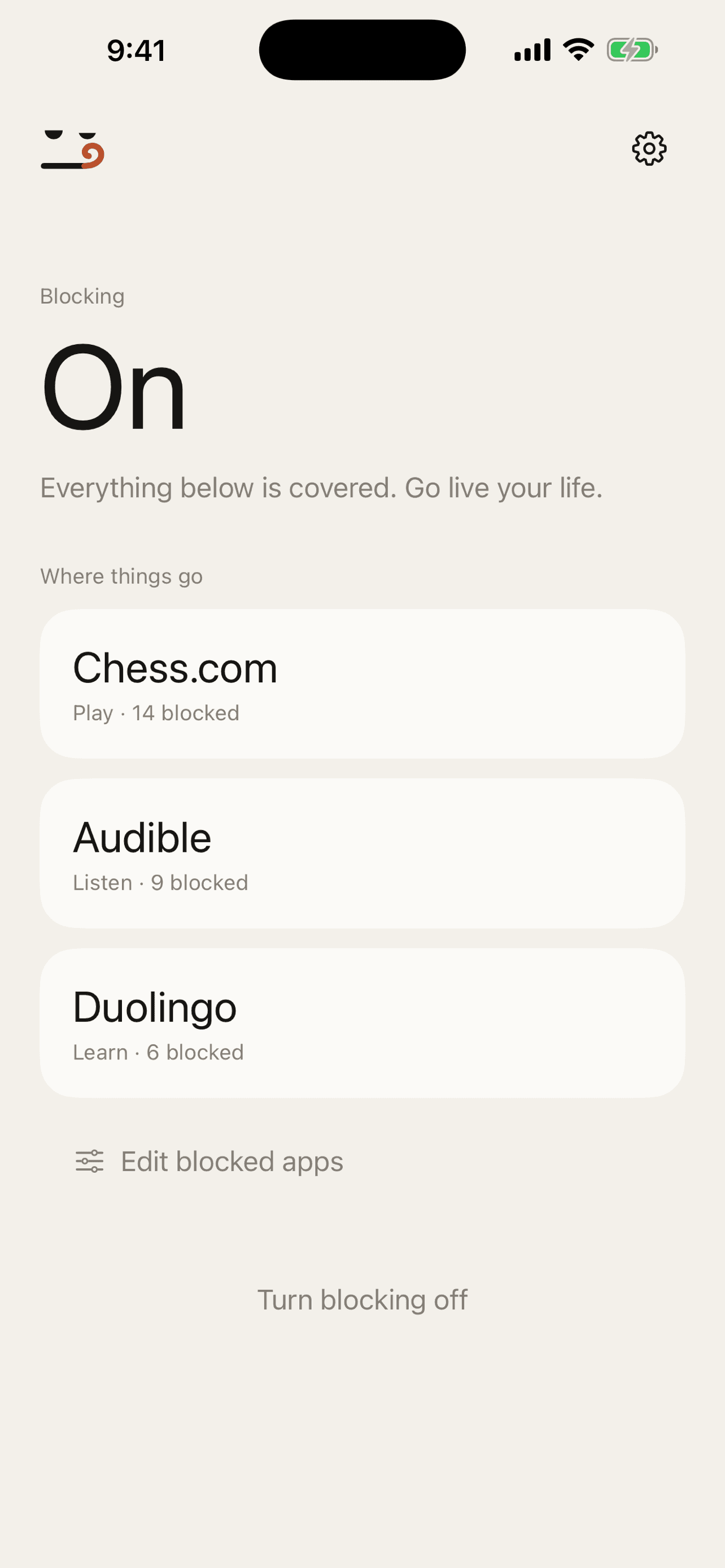Eddy home screen for configuring app redirects