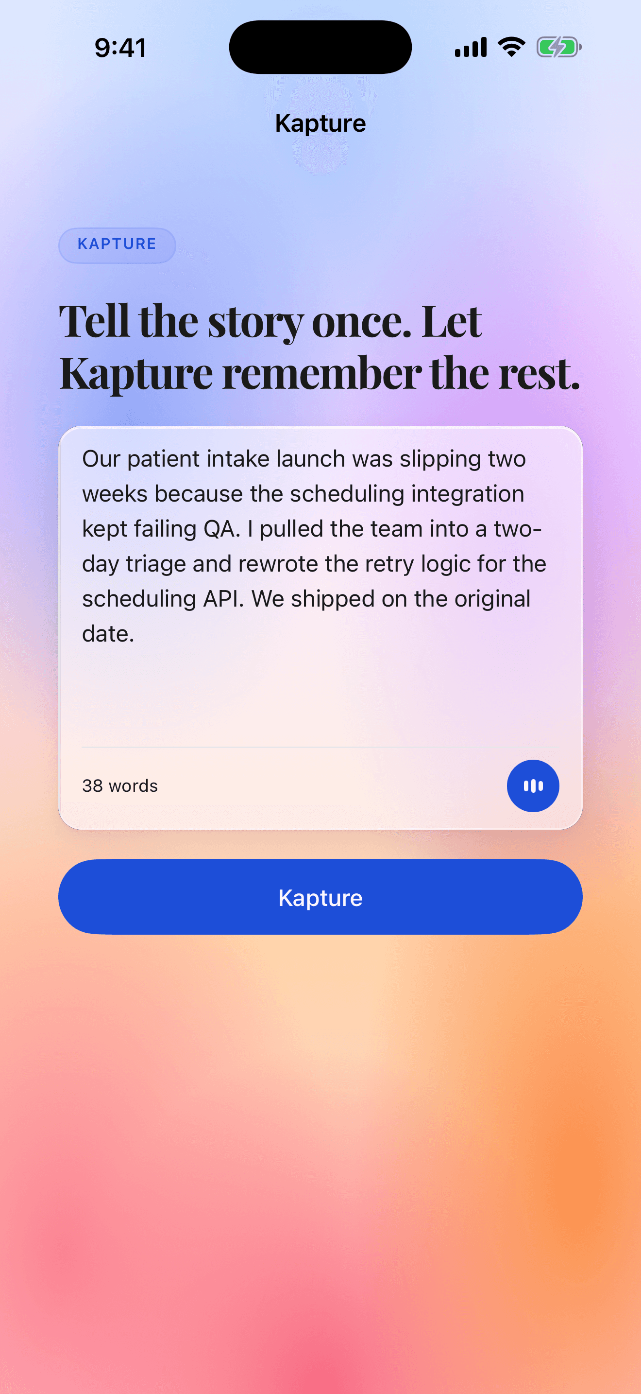 Kapture quick-note screen on iPhone